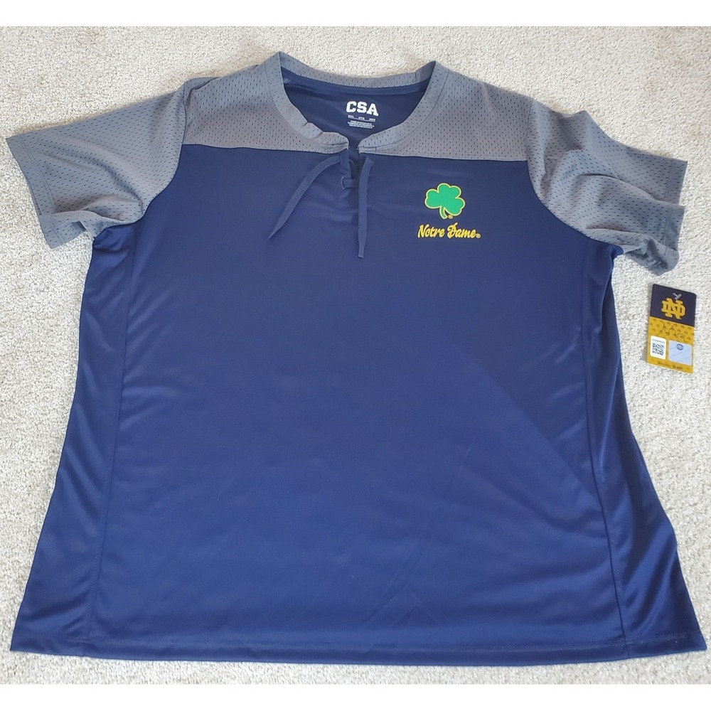 CSA Notre Dame Fighting Irish Women's Shirt Size 2XL Blue Lace Up NWTGS‎